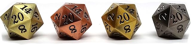 Metal D20 Single Dice - Legendary Metal Design with Signature Font (4 Pack Set)