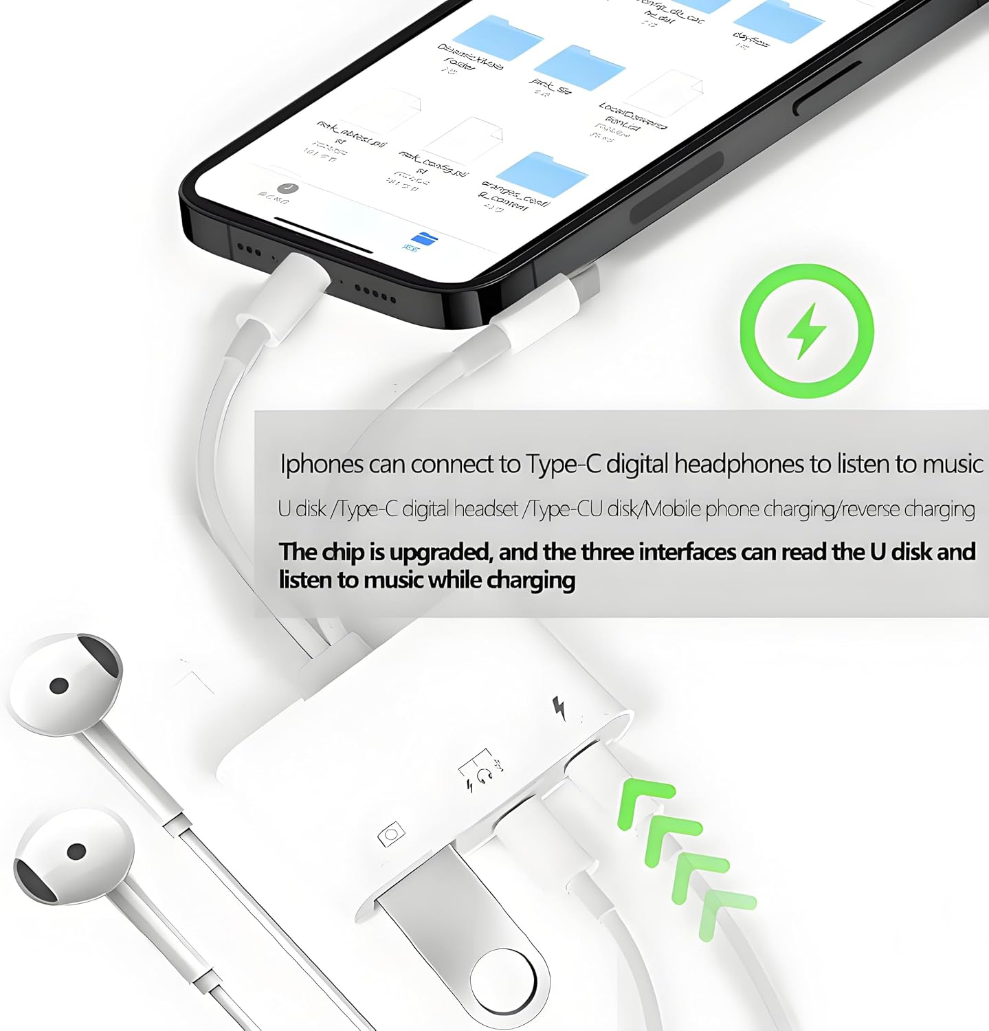 3-in-1 Dual-Wire Audio Transfer Card Reader OTG Adapter, MFi Certified USB C for iPhone 15/16 Pro Max, iPad, Samsung,USB 3.0– Supports External Hard Drive, Earphone U Disk,Fast Charge Data Sync