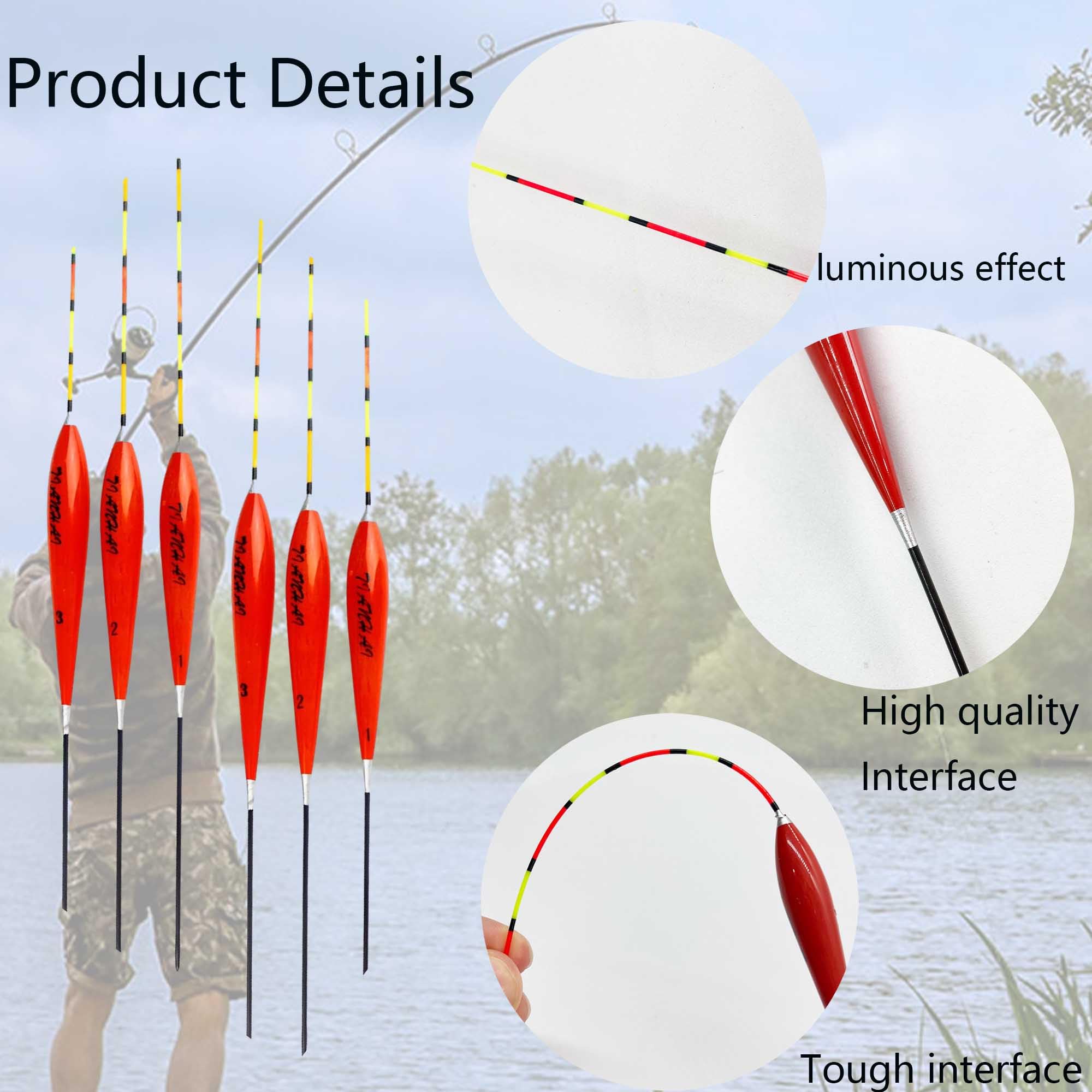 Kit De 12 Flotteurs De Pêche En Bois - 9 Pour Le Jour, 3 Pour La Nuit - Sensibles, Avec Boîte De Rangement