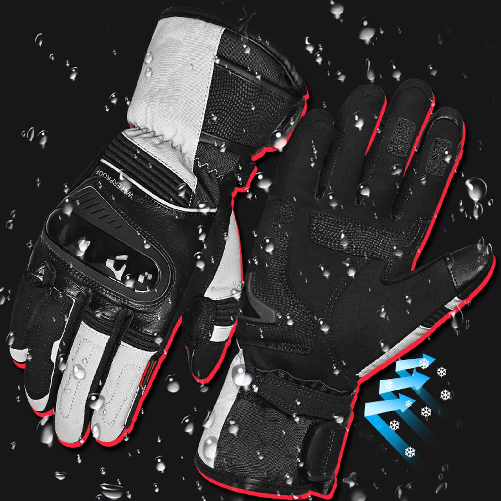 Gants pour Hommes Femmes Moto Écran Tactile Gants Hiver Chevalier Gantelet avec Conception D'essuie Glace Index pour Motoneige Ski Cyclisme
