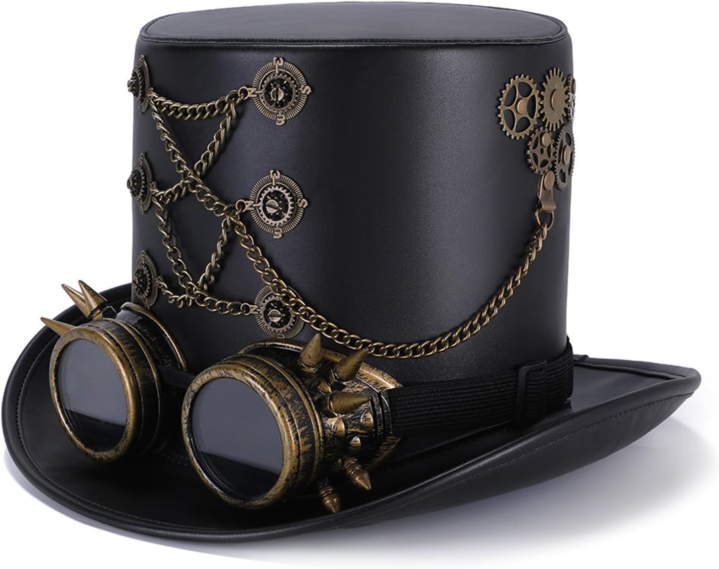 Punk PU Leather Top Hat for Halloween Costume and Party Cosplay Dressingup Headwear for Adult and Festival Event