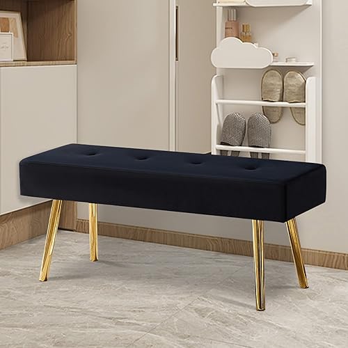 Miniatura 6 de somedream - Banco de entrada de terciopelo con patas doradas, otomana de maquillaje para dormitorio, reposapiés sin brazos, asiento adicional para