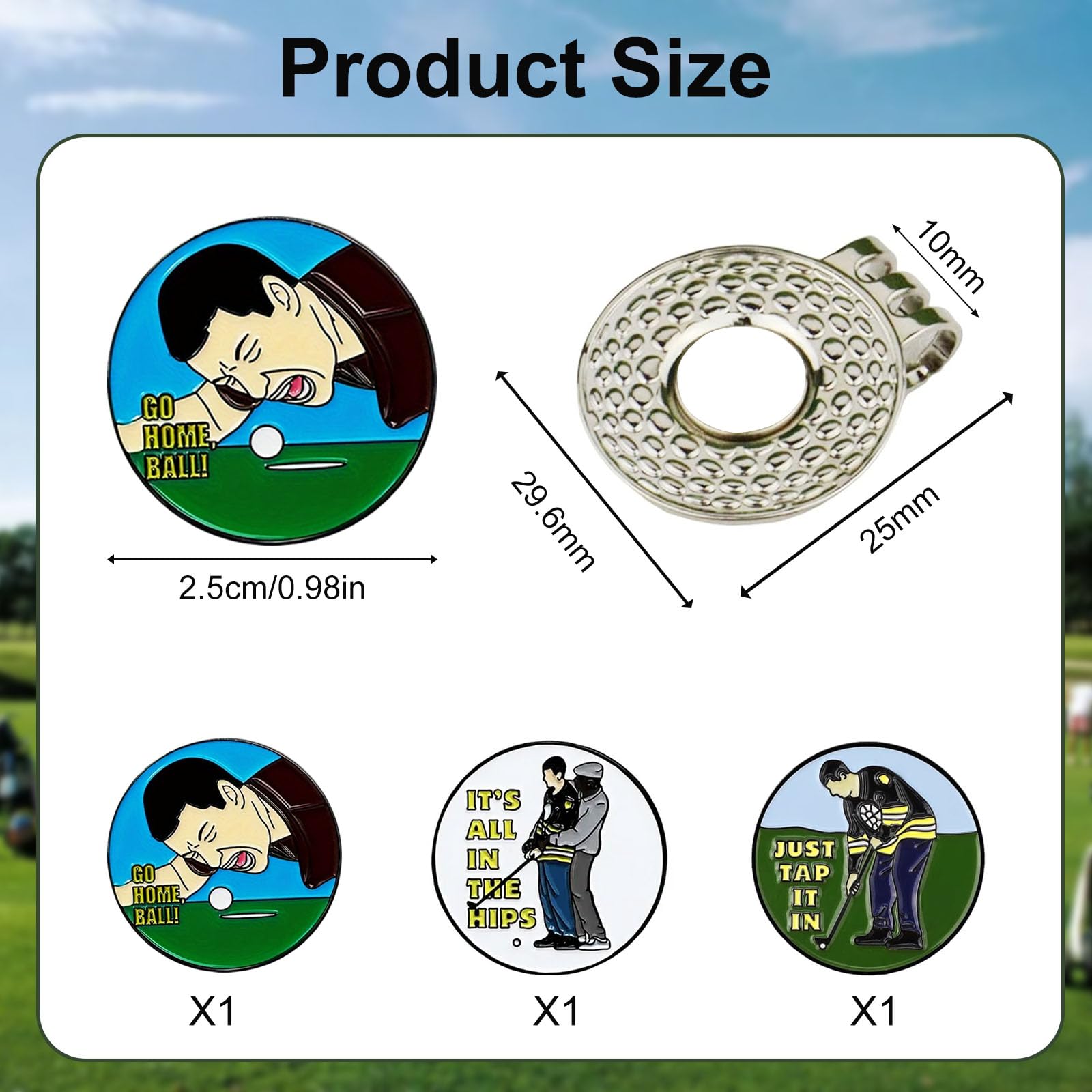 Set di 4 Pezzi Accessori da Golf Marcatori per Palline Happy Gilmore con Clip Magnetica per Cappello