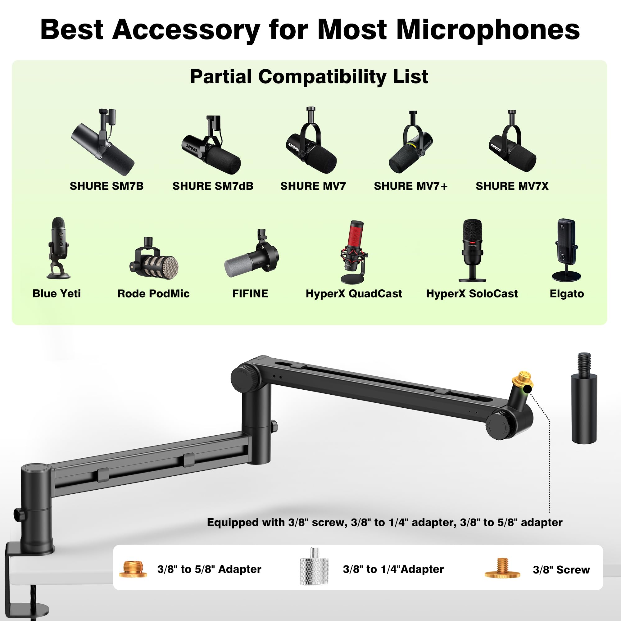 AA AUDIO ACCESSORY Bras de micro profil bas (conçu pour micros lourds) - Capacité 3 kg - Structure de verrouillage stable - Support de bureau métallique pour Shure SM7B, MV7+, Blue Yeti, Rode PodMic