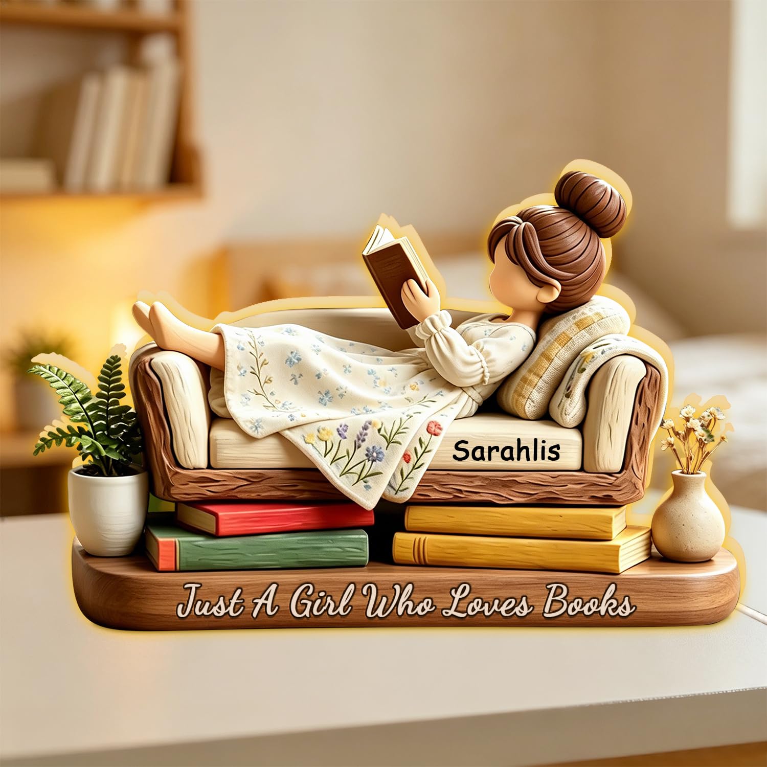 Personalized Just A Girl Who Loves Books Light Box, Custom Reading Book Lover LED Night Light Lamp Reading Gifts for Bookworm, Bookish, Book Reader, Librarians, Bookshelf Library Home Decor