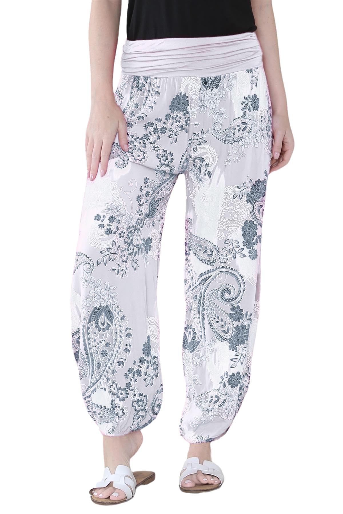 Hamishkane® Women's Italian Paisley Print Baggy Harem Alibaba Pants Trousers Comfortable & Stylish Loose Fit Harem Trousers for Women UK | Fashionable Summer Trousers for Women