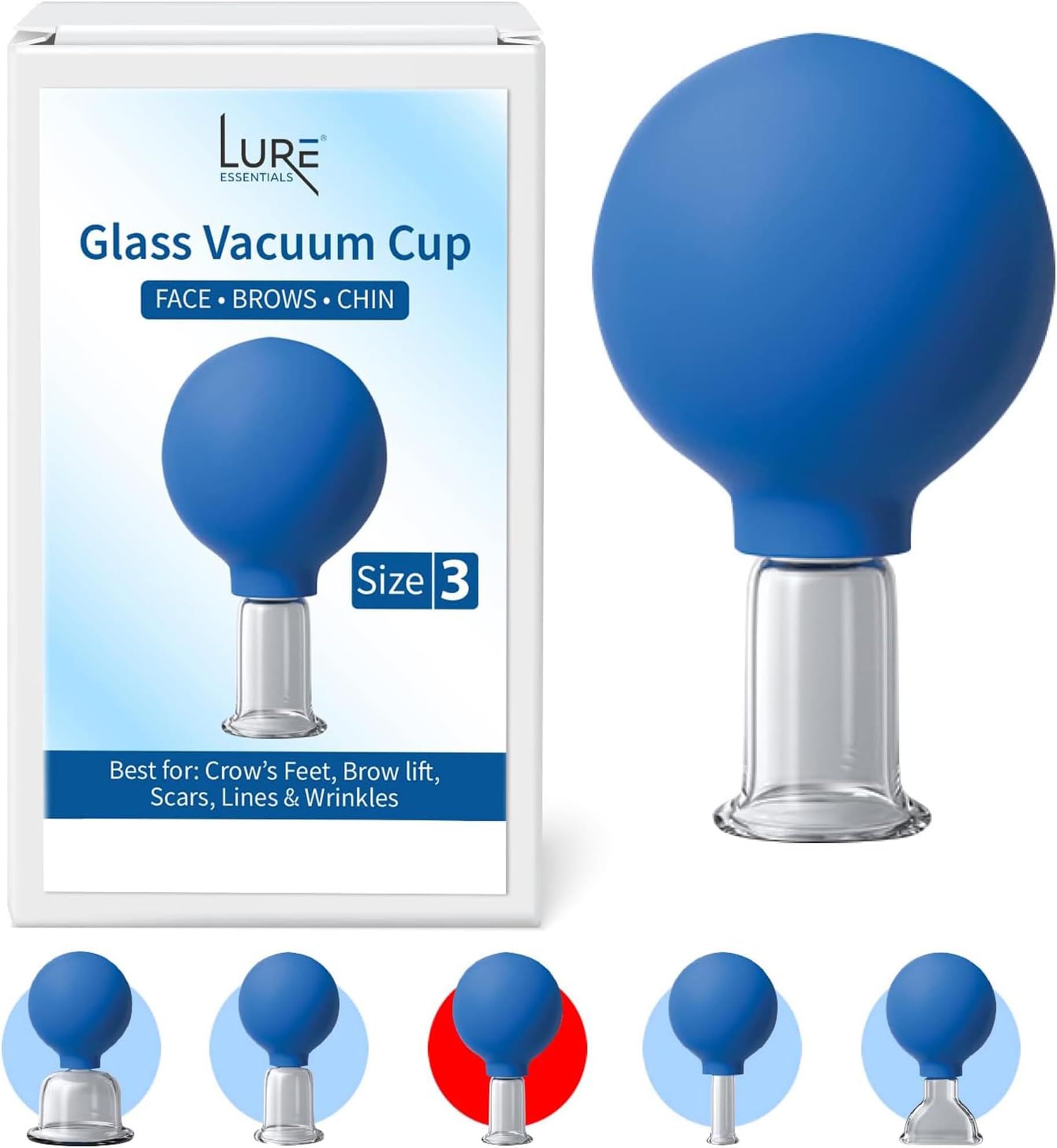 Lure Essentials Glass Facial Suction Cup Size 3 Medium Cup for Facelift Wrinkles Lymphatic Massage
