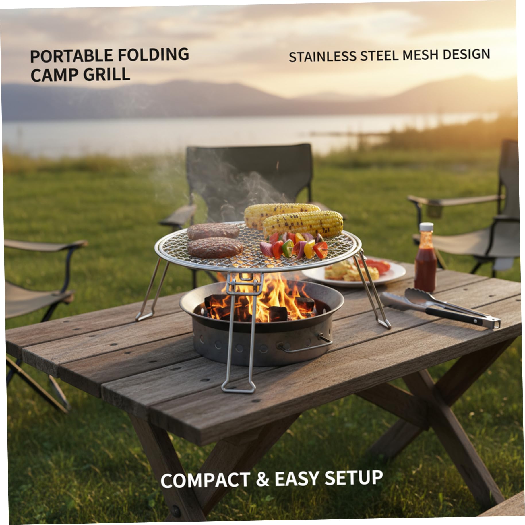 Piccolo barbecue a propano, griglia pieghevole portatile per campeggio - Mini in acciaio inossidabile con vassoio rimovibile, compatto per esterni, campeggio, escursionismo, picnic (34x34x17, 5 cm