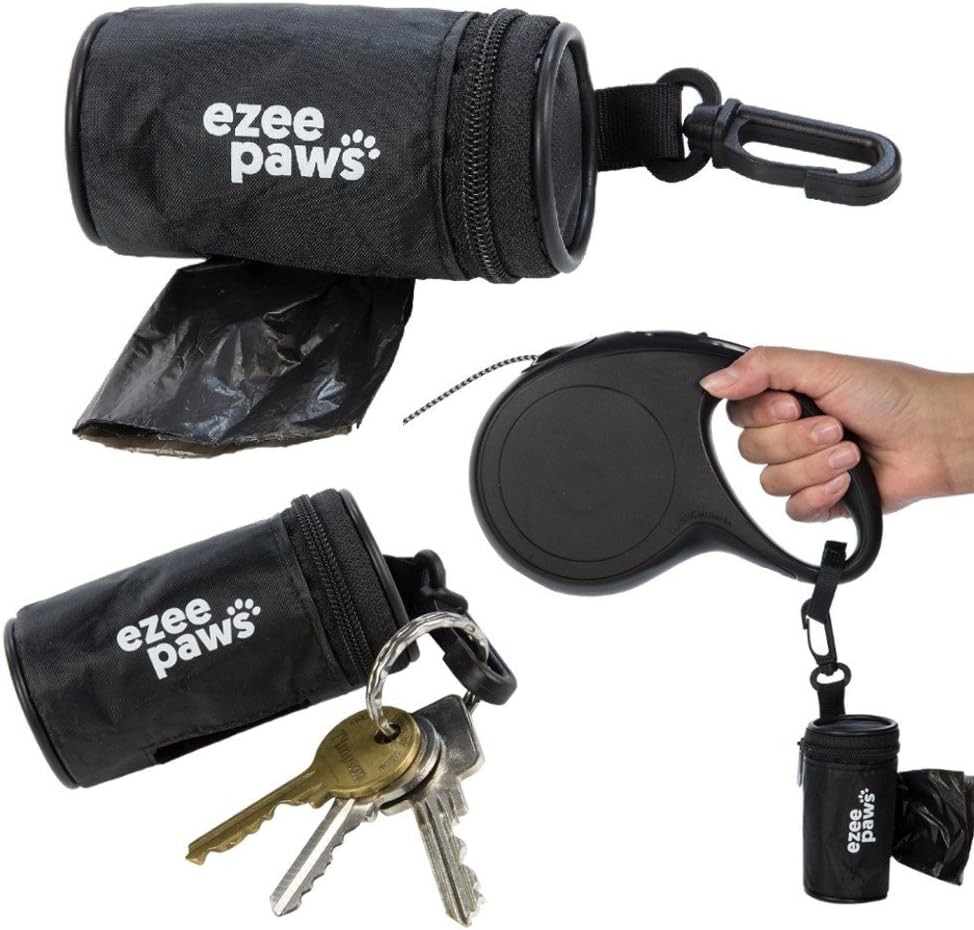 Ezee Paws Dog Poo Waste Bag Holder Dispenser With Lead Attachement and Key Clip