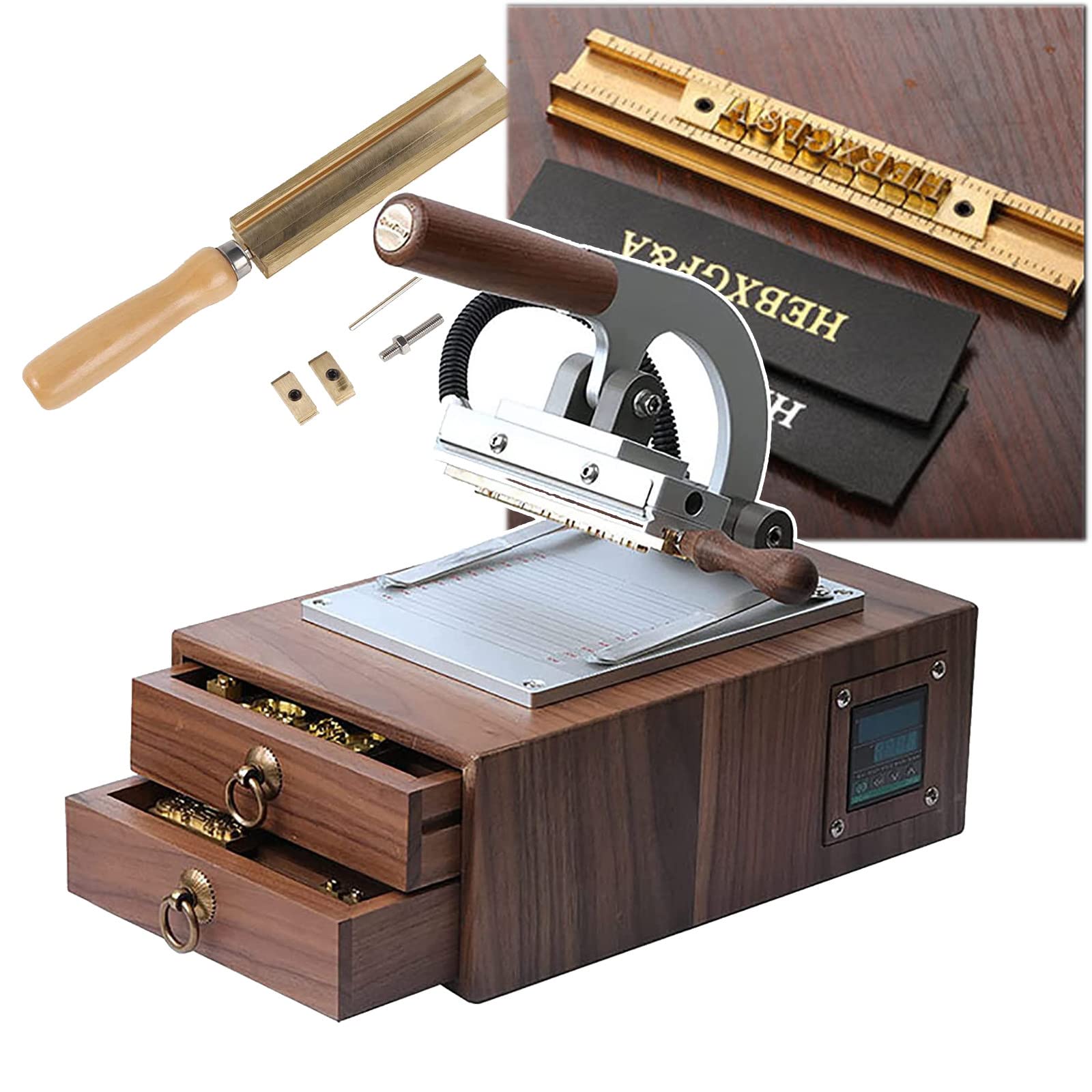 Letter Bronzing Machine, With Molds Wooden, Diy English Movable Type Combination(10mm A-Z), Manual Branding Machine, Temperature Control, For Leather Pu Paper Bag
