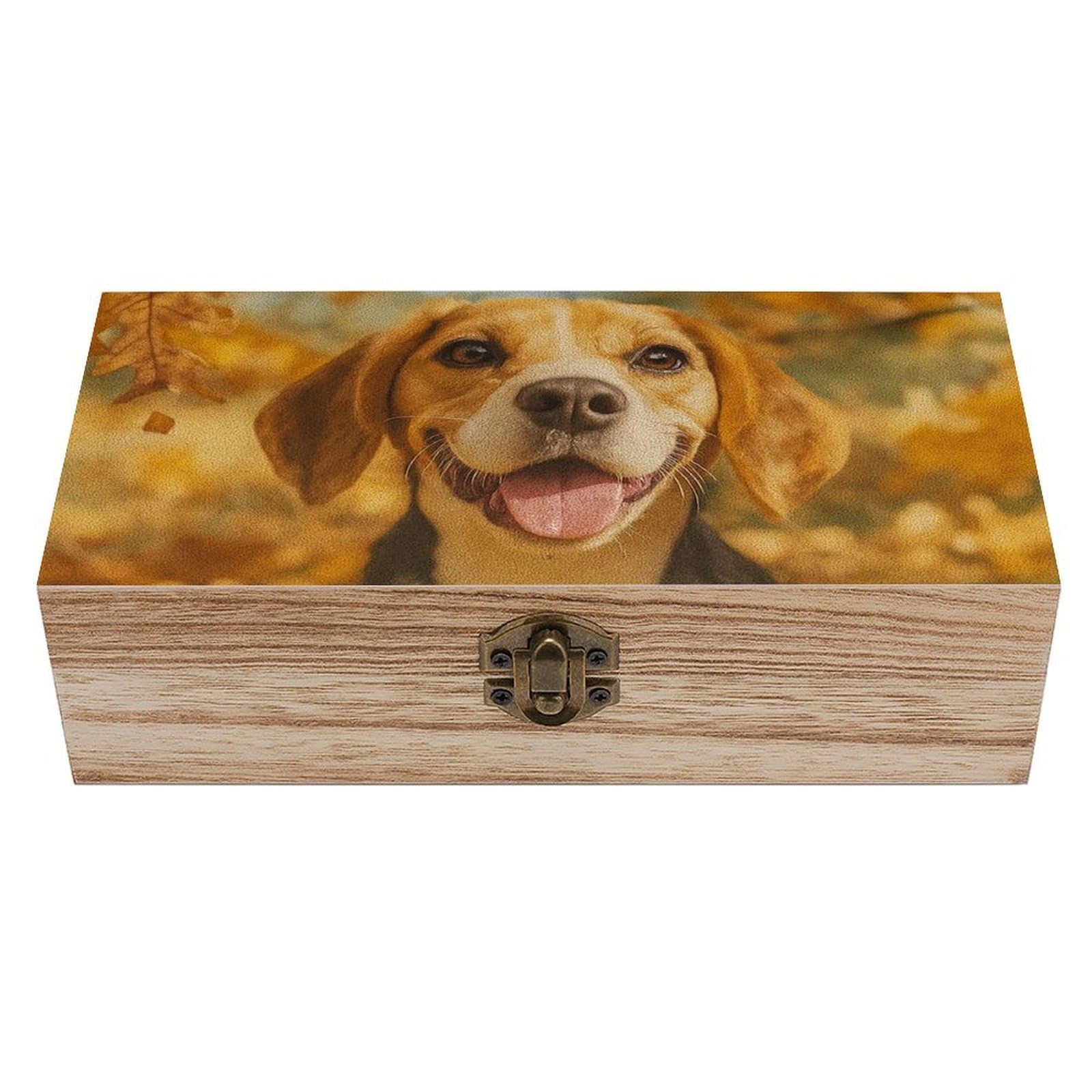 SMAZDFXX Cheerful Autumn Beagle And Corn Wooden Storage Box Multipurpose Decorative Box for Jewelry Photo Home Decor