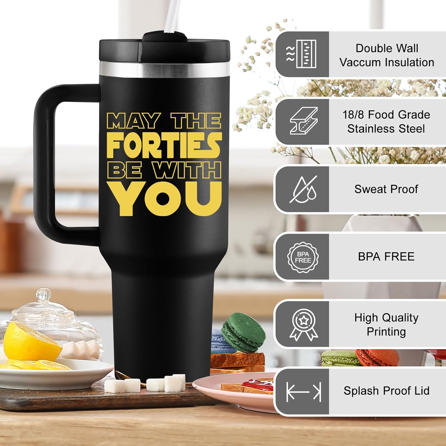 40th Birthday Gifts for Men - 1985 40th Birthday Decorations for Men - 40 Year Old Gift for Man, Him, Dad, Husband - 40oz Travel Cup Insulated Tumbler with Handle & Straw - Image 3