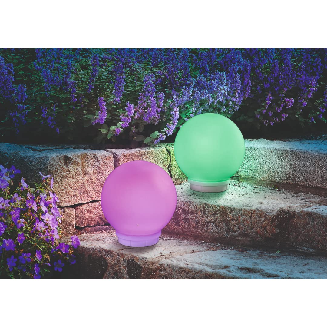 esotec Solar Leuchtkugelset multicolor, 2er Set, schwimmend, Akku, Fernbedienung, mehrere Funktionen, runde schwimmfähige Lichtkugel, Gartenkugel, Solarkugel, 8 Lichtfarben, wetterfest, outdoor 102130