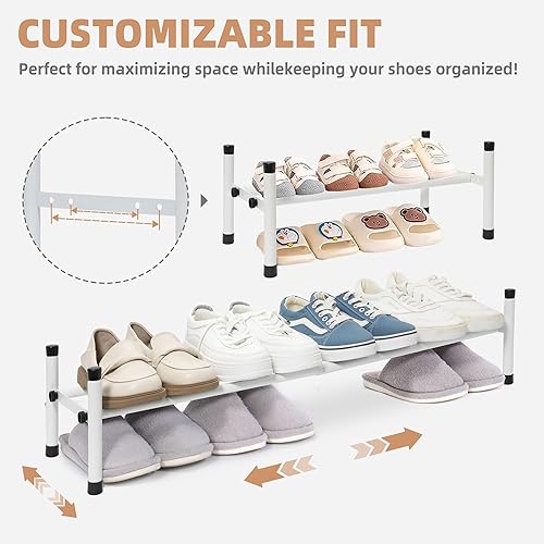 Miniatura 4 de STORAGE MANIAC Zapatero expandible, 4 pares de zapateros pequeños apilables, organizador de zapatos ajustable de metal para armario, entrada,