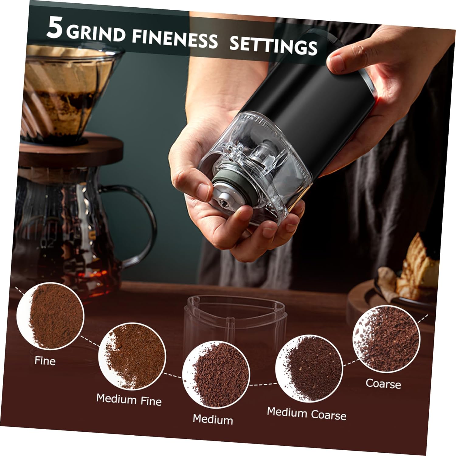 ABOOFAN Electric Coffee Grinder Machine Conical Burr for Espresso Beans Rechargeable Compact Size for Home Use Grinds Coffee Powder and Spices