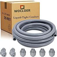 Wocloer 1-1/4 Inch Liquid Tight Flexible PVC Conduit 25FT Kit with 4 Straight & 2 Angle Connectors - UL Listed