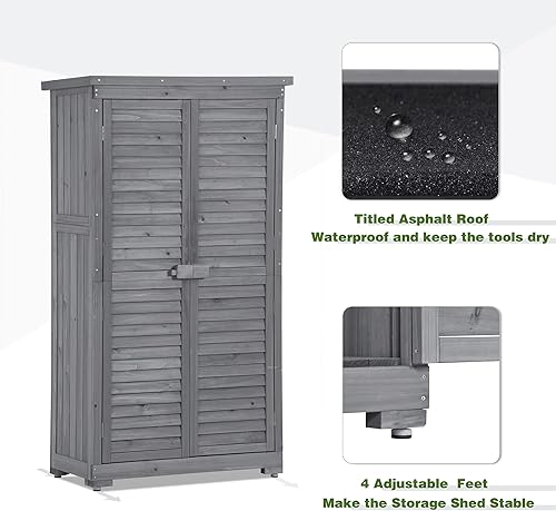 Miniatura 3 de Cobertizo de almacenamiento de madera para exteriores de 2.85 x 1.5 pies con puerta con cerradura, cobertizo de herramientas de almacenamiento de