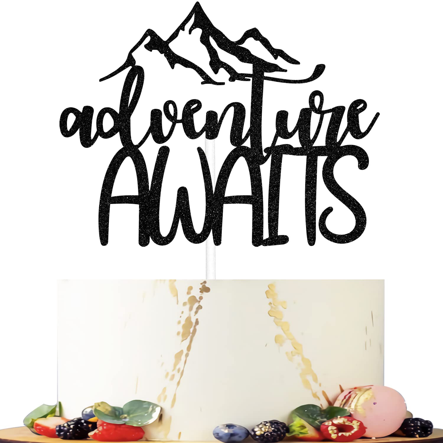 Buy Adventure Awaits Cake Topper Black Glitter, Congrats Grad 2022