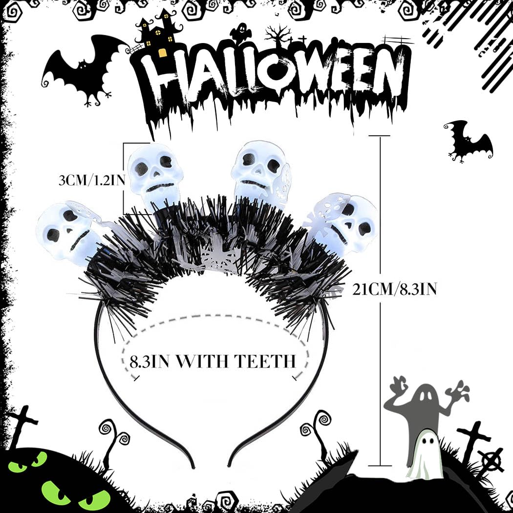 Diadema iluminada de calabaza de Halloween con luces LED, diadema de fantasma, tocados góticos para mujeres, accesorios para el cabello para fiesta de disfraces