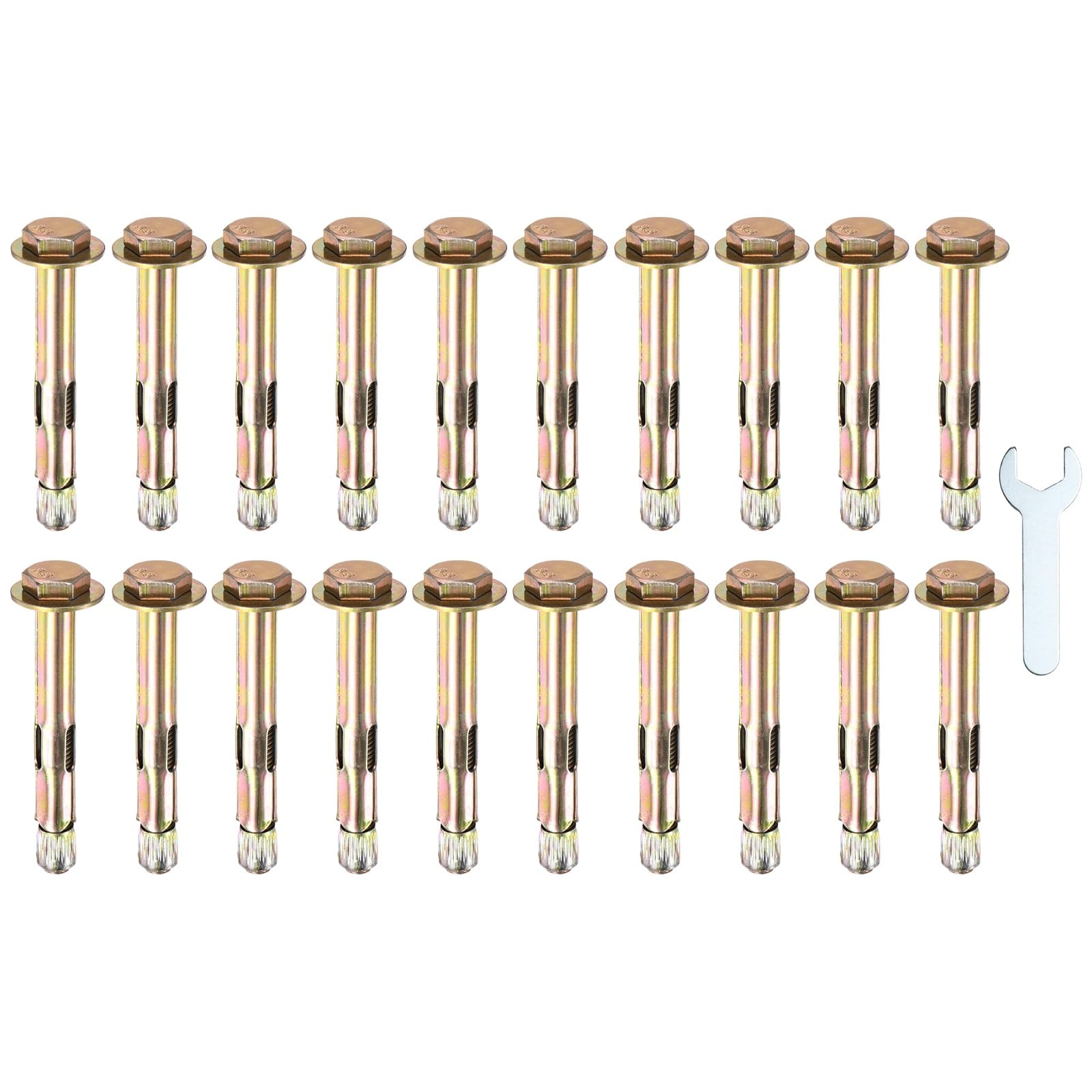 M METERXITY 20-Pack Hex Expansion Bolt, M8x70mm Colored Galvanized Iron-Carbon Steel External Hex Expansion Bolts W/ 14mm Wrench, Anti-Corrosion Metal Bolt for Concrete/Dry Brick/Block Walls