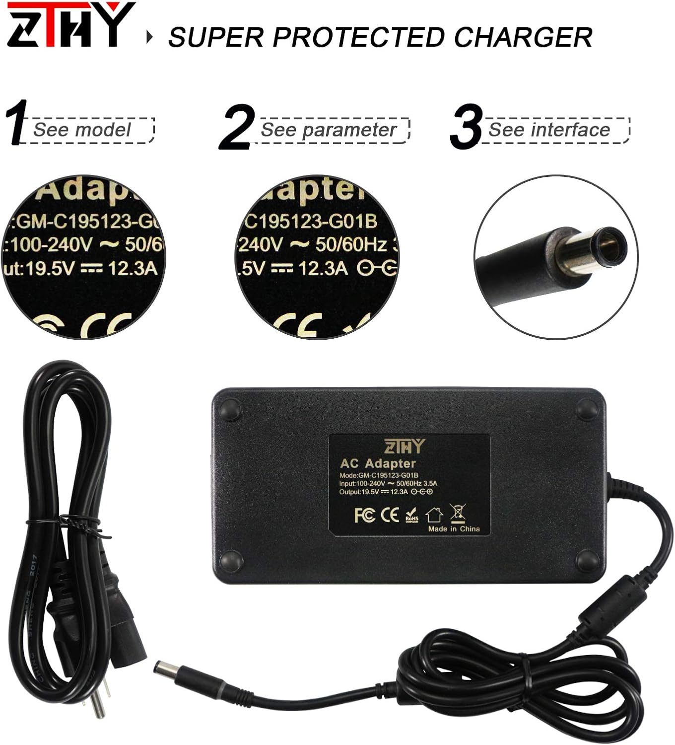 Black Friday 🔥 Dell 240W 180W Laptop Charger, ZTHY 19.5V 12.3A AC Adapter Power Supply for Dell Alienware M17X M18X X51 13 15 17 R2 R3 R4 R5 Precision 7710 7720 7530 7520 7730 7540 7740 7750 7550 M6600 Power Supply