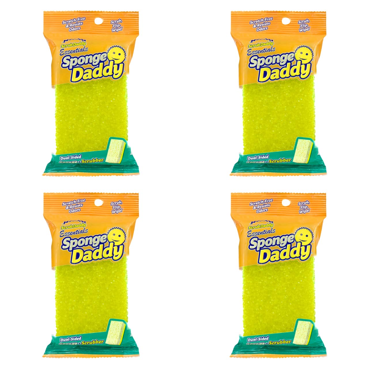 Scrub Daddy Sponge Daddy Essentials, Dual Sided Sponge Scrubber, Dish Sponges for Washing up, Non Scratch Scourers for Cleaning Dishes, Bathroom Scrubbing Tool, Assorted Kitchen Sponges Multipack