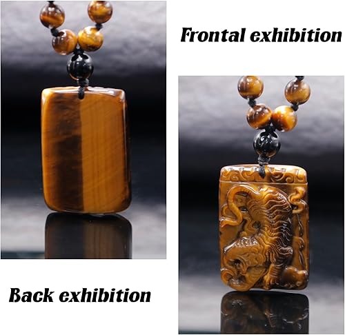 Miniatura 7 de Protection Crystal Tigers Eye Necklace for Men - Real Tiger Eye Crystal Black Obsidian Beaded Men's Necklace, Hand Carve Healing Stone Lucky Amulet