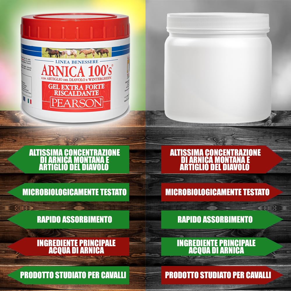 ARNICA 100'S - Arnica pour chevaux, Gel chauffant extra-fort Pearson [500ml]. Crème à l'arnica Gel fort griffe du diable et menthol. Pommade défatigante et relaxante