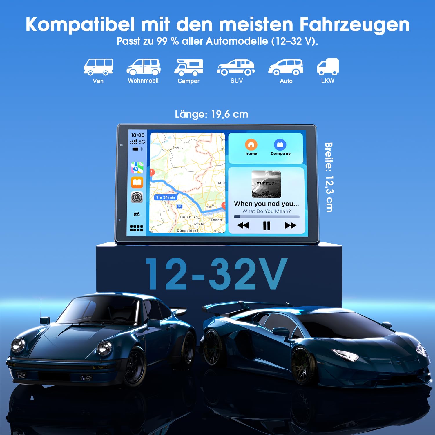 Avylet 8'' Tragbares Carplay Display für Apple CarPlay & Android Auto, Magnetische Halterung, Mirror Link und OTA-Updates, IP67 1080P Rückfahrkamera, Bluetooth, Sprachsteuerung, GPS-Navigation