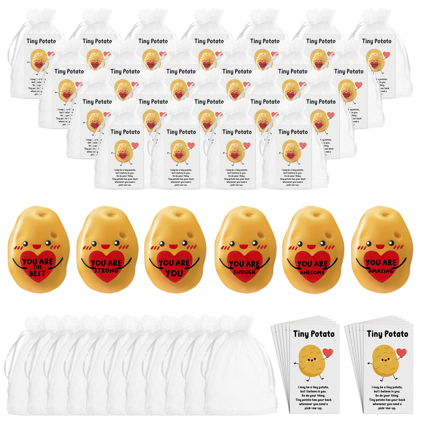 VioraWhite Valentines Resin Potato Gift with Positive Hug Employee Appreciation Office Coworker Support Tiny Potato Card Organza Bag for Team Teacher