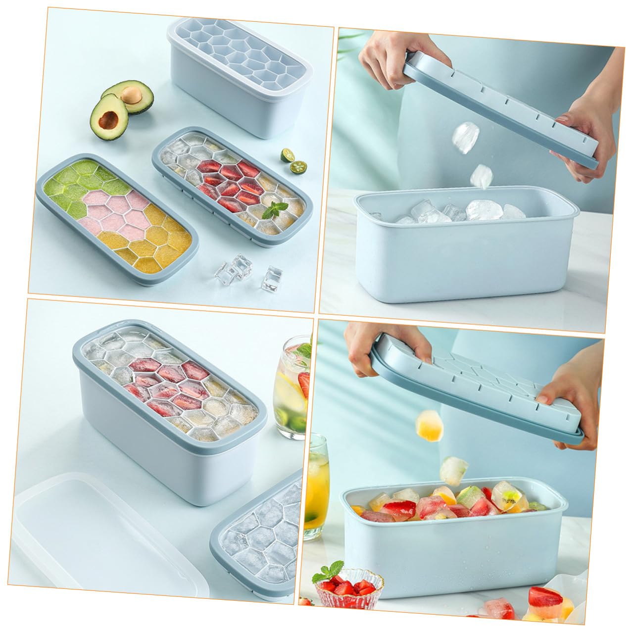 DOITOOL Moule à Glaçons en Silicone avec Couvercles, Forme Douce et Flexible, Couleur Bleu Nordique, Moule Réutilisable pour Glace Maison, la Cuisine,