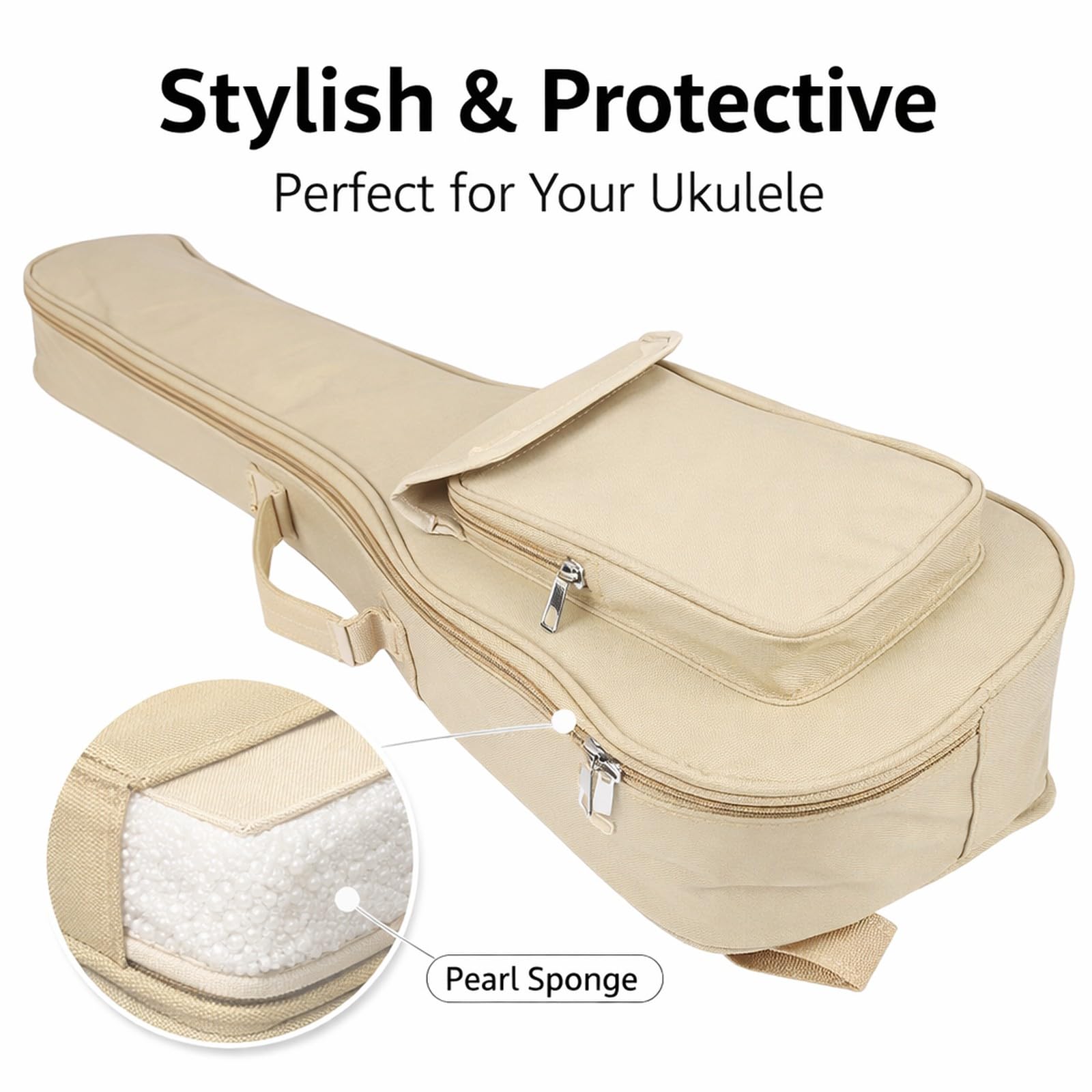 Housse pour Ukulélé 24 Pouces, Beige, Oxford Imperméable avec Bretelles Réglables - Protection Anti - Choc, Poche Externe Pratique, Transport Facile