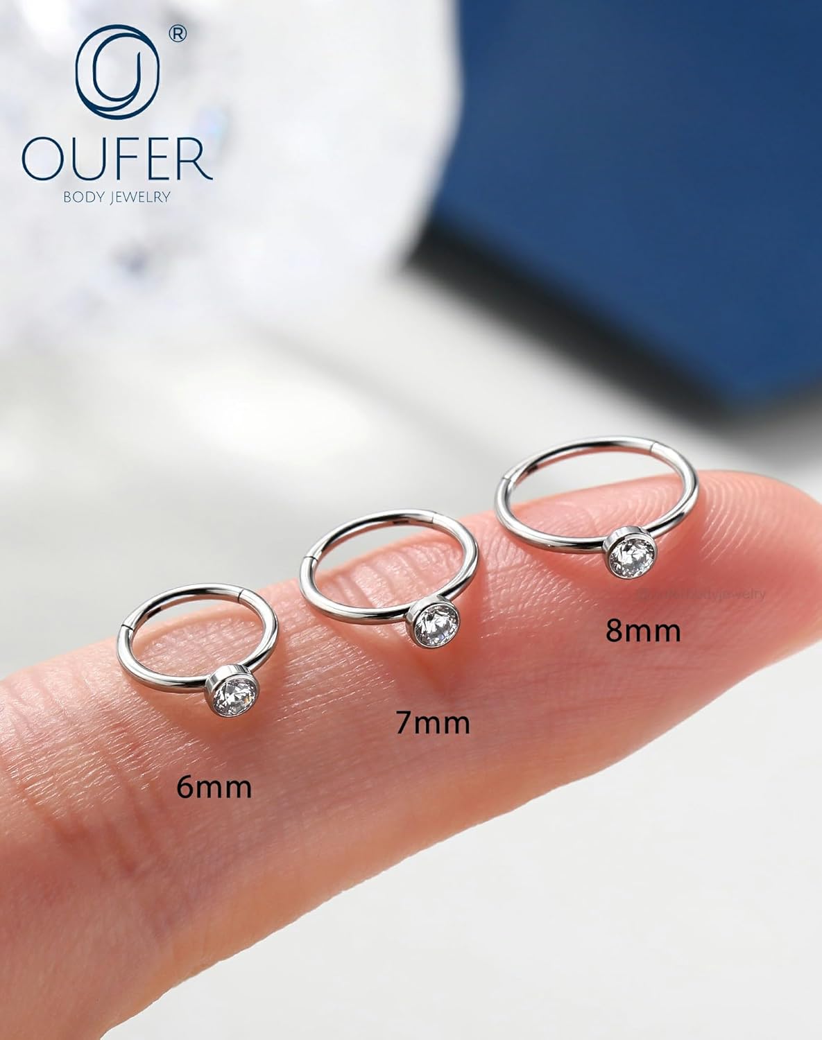 OUFER 20G 6/7/8MM Nose Rings Hoops, 316L Surgical Steel Hinged Segment Hoop Nose Ring For Women, Shiny Clear CZ Cartialge Piercing, Cartilage Rook Helix Lobe Tragus Earrings - Image 4