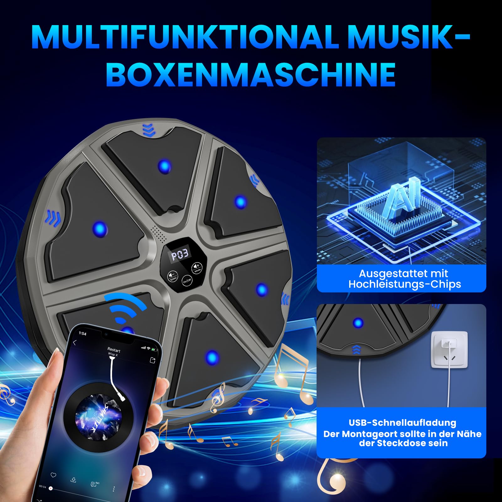Music Boxing Machine à musique électronique LED avec gants de boxe, 9 modes de vitesse et mode de comptage Prise en charge Bluetooth, cadeau pour adultes et enfants Exercise