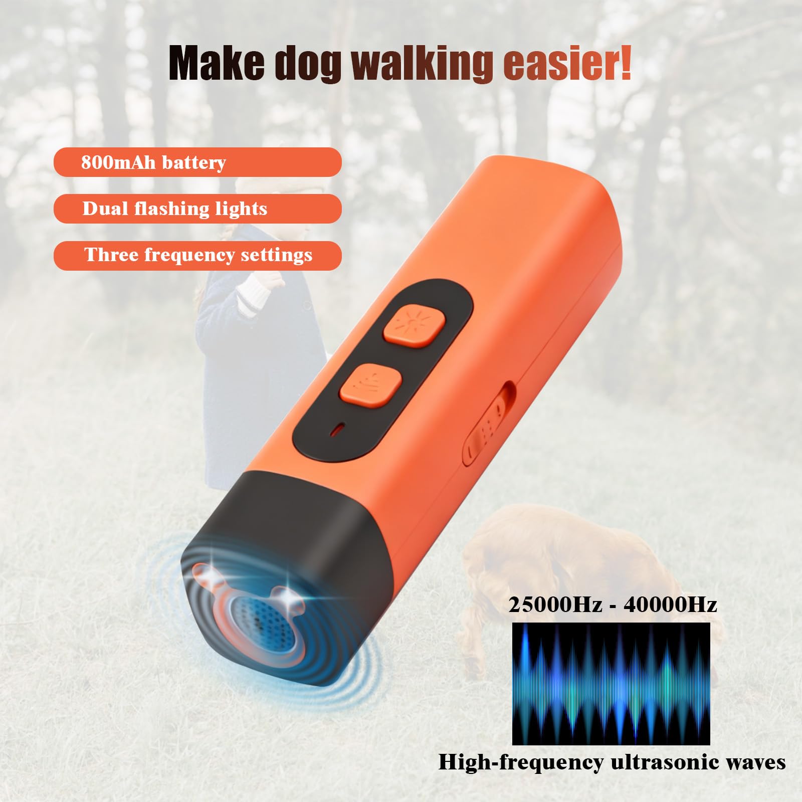 Anti Aboiement Chien Ultrason Puissant, Ultrason Chien avec Lampe Poche LED avec 3 Fréquences Réglables, Boitier Ultrason Chien, Solutions Anti-Aboiement pour Chiens Petit et Grand