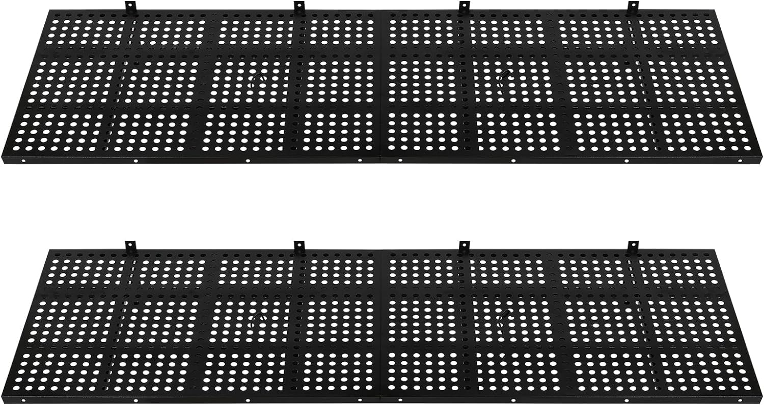 Scaffale da Parete per Garage, Confezione da 2, con 4 Ganci, capacità di carico di 560 libbre (Totale) (Nero, 72" x 24"/ciascuno)