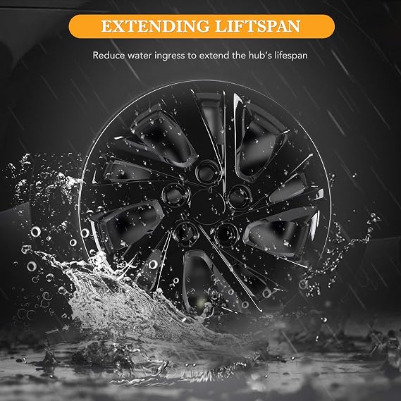 15 Inch Black Lacquer Hubcaps for 2017-2020 Hyundai Elantra Sedan Steel Wheels, Set of 4 PP Material Wheel Rim Cover, Bolt-On Design Hub Caps - 15 Black Lacquer 4-Pack