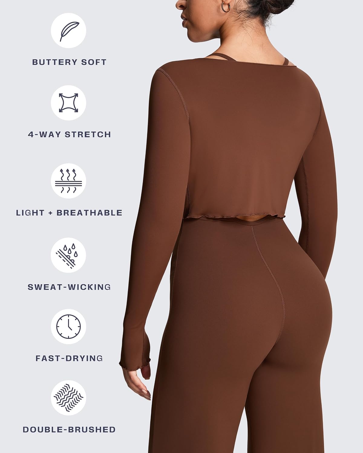 Aoxjox Women's Athlenza Ruffle Wrap Tie Front Tops Long Sleeve Shrug Crop Top Ballet Yoga Workout Cardigan
