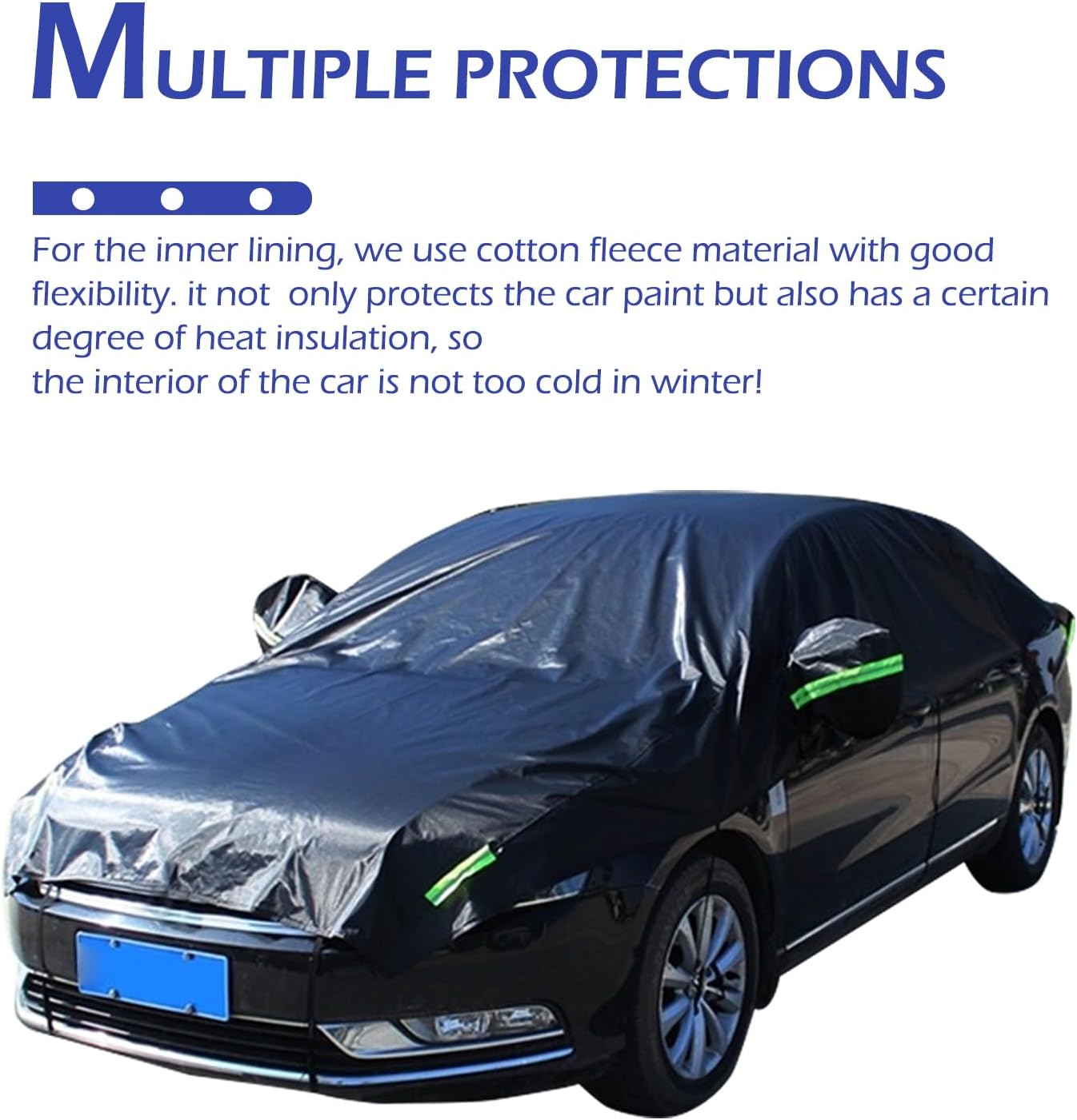 Half Car Cover Top, Windshield & Sunroof Protector, UV, Rain, Vehicle Cover with Fixed Hooks to Prevent Rain Snow Debris, Waterproof All Weather Protection, Fit Sedan Universal Length(Black)