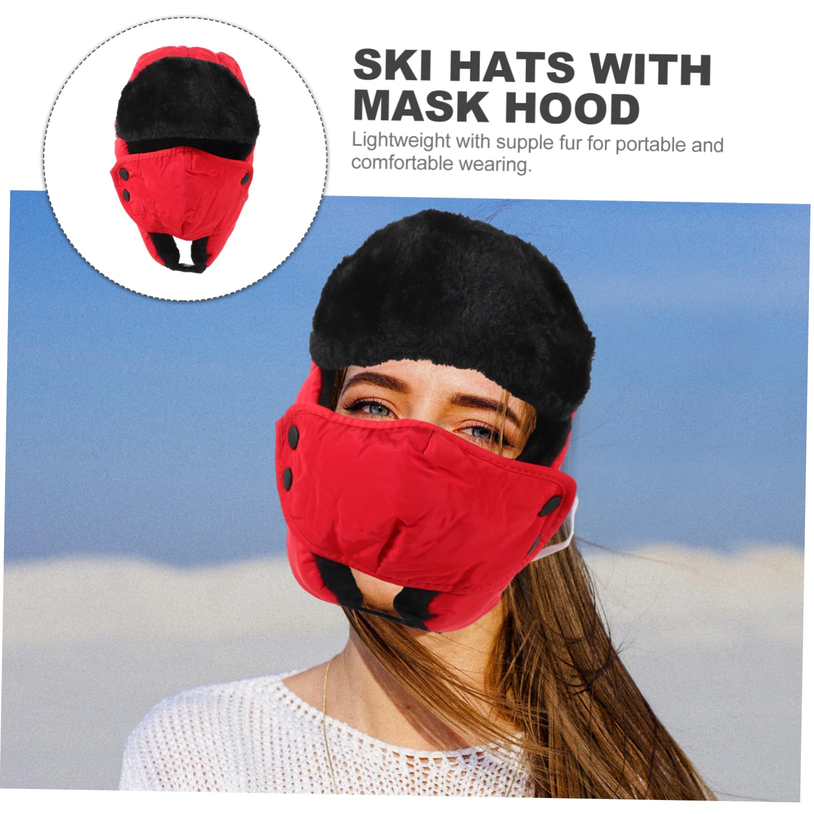 Didiseaon Ski Hat Mask Ski Soviet Trapper Hat Ear Masks Fit Cold Thicker Cold Weather Flap Lined Trapper Fleece Fur Cover Knit for Adult Balaclava Caps Woman Women Thick Winters Red