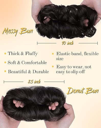 Miniatura 9 de Messy Hair Bun Hair Piece 5Packs for Women Short Bun Tousled Synthetic Elastic Scrunchies Hairpiece for Women Girls of 430#(Darkest Brown & Light
