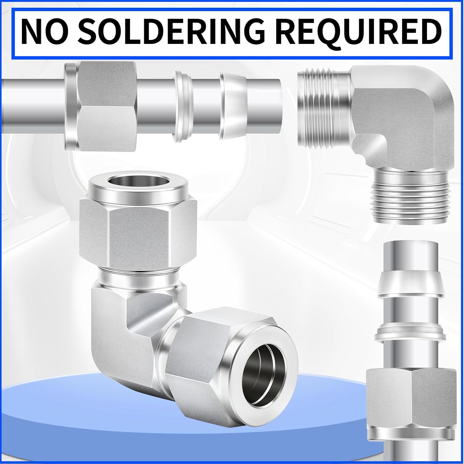 ChillWaves 304 Stainless Steel Compression Tube Fitting, 1/8" OD x 1/8" OD 90 Degree Elbow Compression Union Connector(2-PACK)
