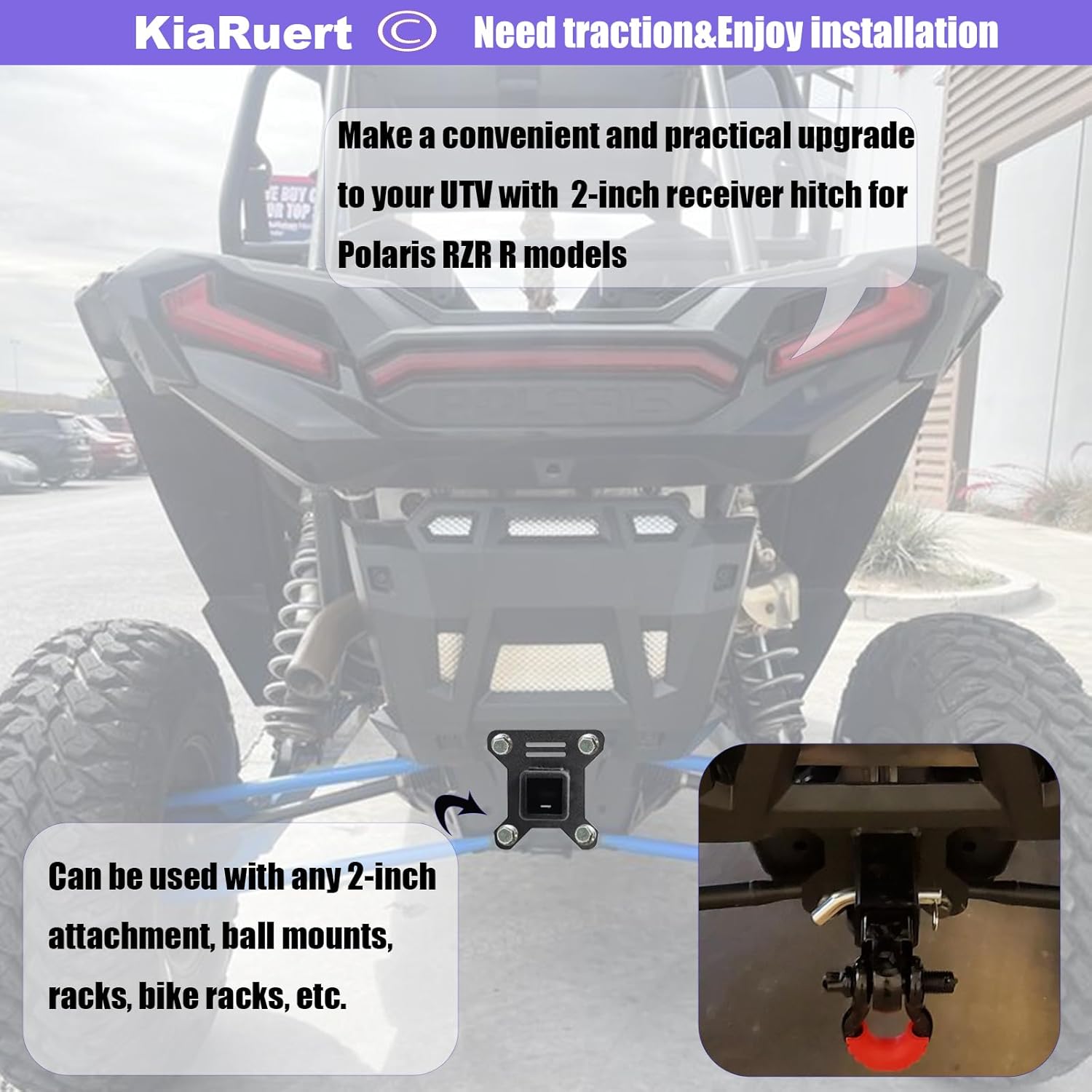 2" UTV Receiver Hitch Compatible with 2014-2023 Polaris RZR XP 1000 / XP 4 1000