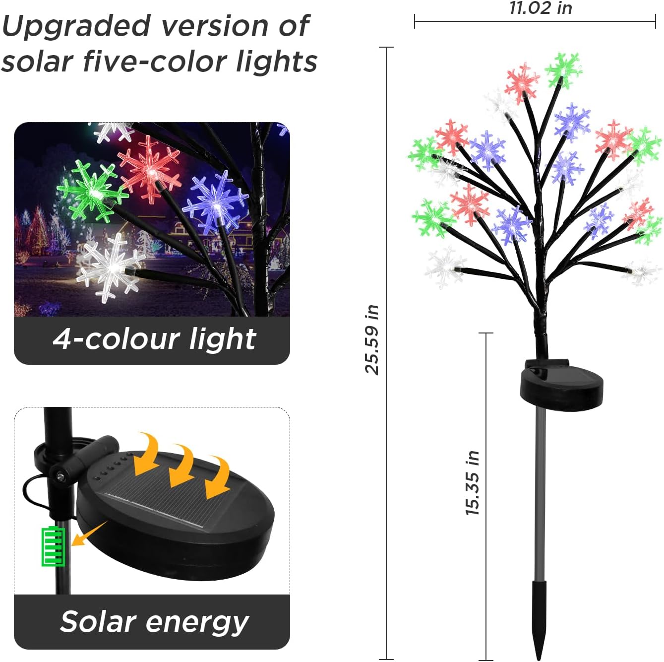 Multicolor Snowflakes Solar Pathway Lights for Christmas Decorations Outdoor - 2PACK 40LED Garden Stake Lights, Waterproof Outdoor Snowflakes Solar Christmas Lights for Garden Yard Patio Xmas Decor