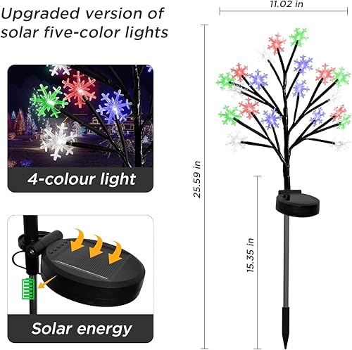 Miniatura 6 de Luces solares de camino de copos de nieve multicolor para decoraciones de Navidad al aire libre - Paquete de 2 luces de estaca de Navidad de 40 LED,