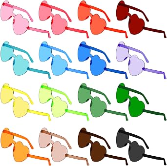ddseexhe16 Pcs Heart Shaped Sunglasses,16 Colors Rimless Rainbow Sunglasses | Candy Color Rimless Heart Sunglasses,Trendy Glasses for Women Men Rave Bachelorette Party Favor,Color Sunglasses