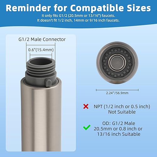 Miniatura 3 de Hibbent Cabezal de repuesto extraíble para fregadero, cabezal de grifo de fregadero de cocina de 2 funciones, cabezal de grifo de rosca G12 o 1316