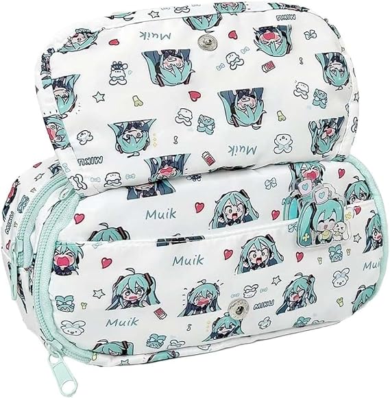 Netavantaj Kawaii Anime Miku Tasarımlı Kalem Kutusu, Fermuarlı, 2 Bölmeli, 23x8x3.5 cm
