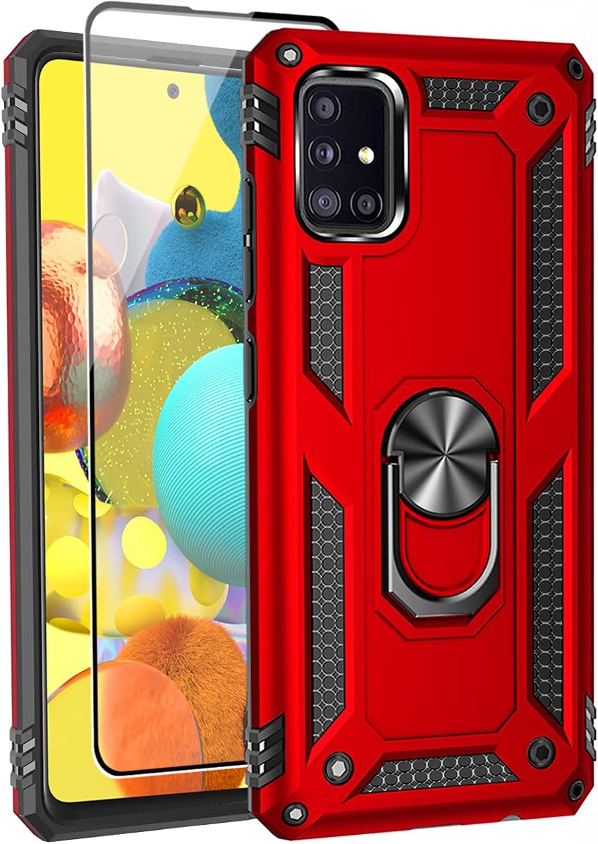 SunRemex Galaxy A71 5G Case [Not for A71 5G UW from Verizon] with Tempered Glass Screen Protector，A71 5G Case Kickstand [ Military Grade ]. Drop Tested Protective Cover for Samsung Galaxy A71 5G(Red)