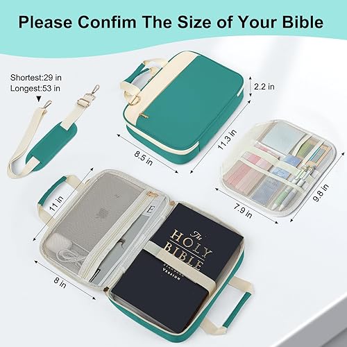 Miniatura 10 de Fundas para la Biblia para mujer, funda de transporte para la Biblia de gran tamaño, bolsa de Biblia de iglesia con asa acolchada, correa de hombro